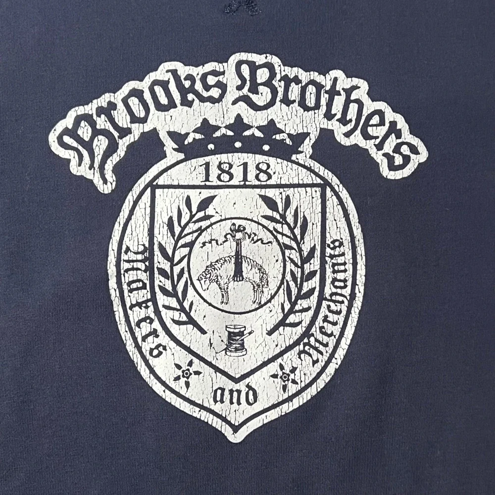 Brooks Brothers Sweatshirt Mens‎ Medium Navy Blue 1818 Crest Graphic Pullover